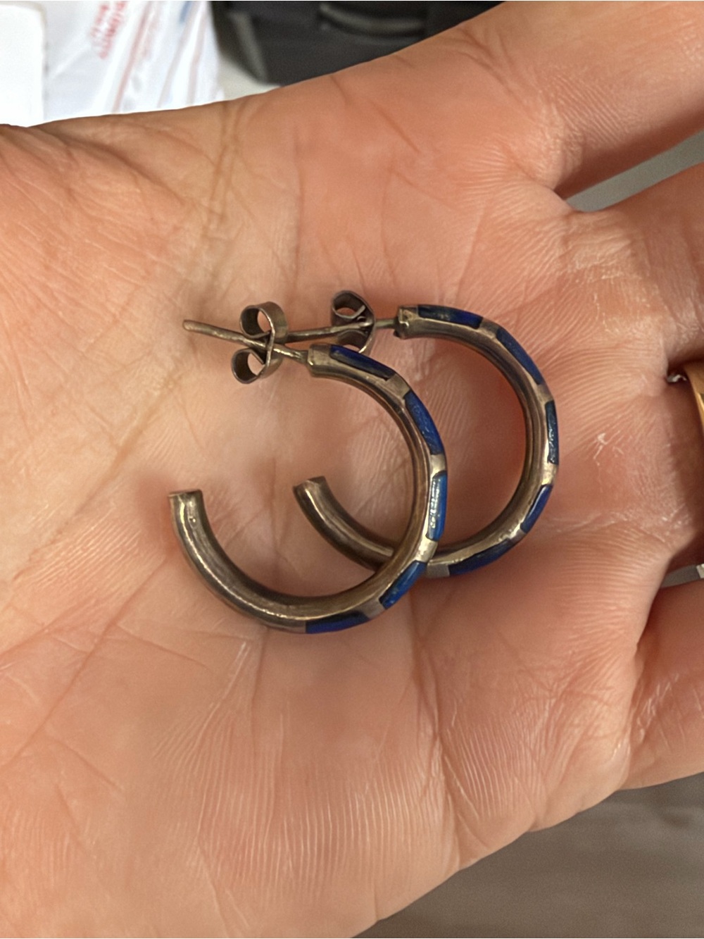 4/$100 Lapis Lazuli Blue Enamel Hoop Earrings - Women Jewelry